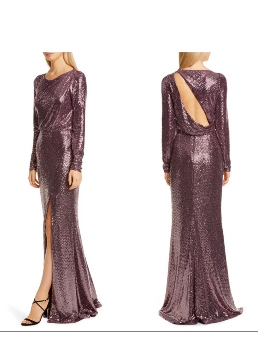 Badgley Mischka Long Purple Sequin Maxi Dress